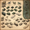 WW2 map assets, Wonderdraft assets, Vintage cartography assets, Inkarnate, Tanks, zeppelins, military trucks, war mech