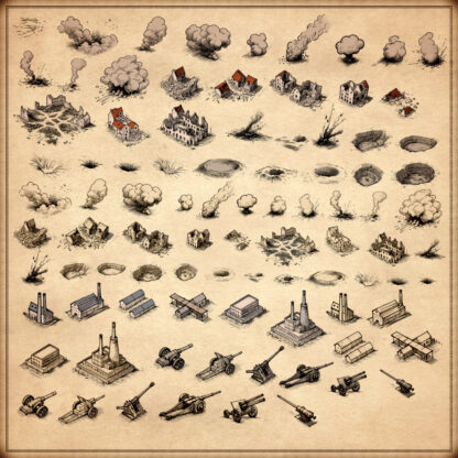 WWI WW2 smoke plumes, Wonderdraft map assets, Vintage cartography assets, WW2 ground damages