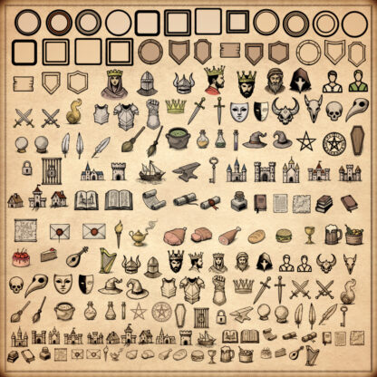 Wonderdraft fantasy map icons, Wonderdraft assets and fantasy map resources, old cartography assets, mapmaking icons
