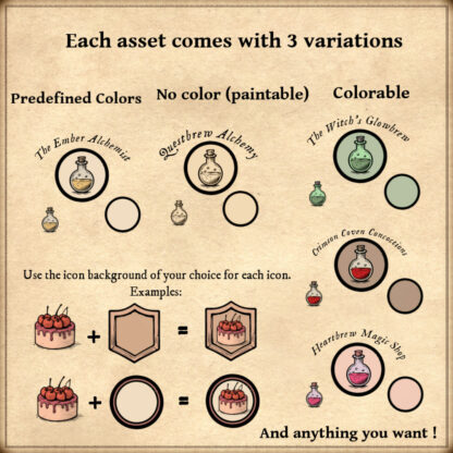 icons and icon backgrounds, fantasy map items, Wonderdraft assets, flasks, food, cartography assets