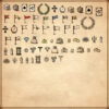 flags, Wonderdraft assets, fantasy map resources, leather pouches, golden coins, dice, photoshop, Inkarnate