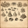 fantasy medieval tiered towns, elf cities, Wonderdraft assets, vintage cartography assets, fantasy map assets