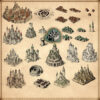 medieval fantasy imperial settlements, medieval fantasy high elf towns, Wonderdraft assets, fantasy map icons,, imperial towns