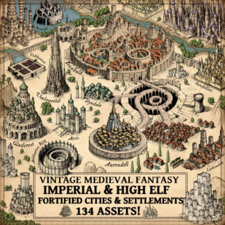 Fantasy map assets, High elf city, high elf settlements, Wonderdraft icons, Wonderdraft assets, Imperial towns