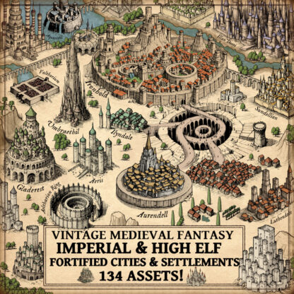 Fantasy map assets, High elf city, high elf settlements, Wonderdraft icons, Wonderdraft assets, Imperial towns