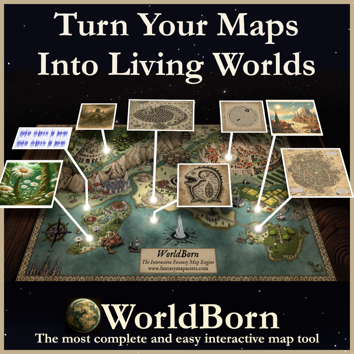 Wordlbuilding engine, fantasy map tools, interactive map tool,cartography assets, Wonderdraft, WorldBorn, Inkarnate, worldbuilding tools