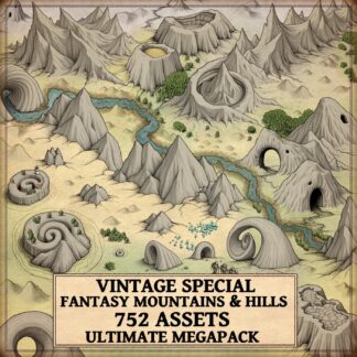 Wonderdraft assets, rolling hills, fantasy mountains, peaks, vintage cartography assets, fantasy map icons
