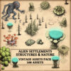 Wonderdraft assets, alien settlements, vintage cartography assets, fantasy map icons, bioluminescent mushrooms