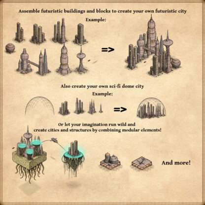 Sci-fi assets, wonderdraft map assets, modular buildings, isometric map assets, domed city, fantasy map assets