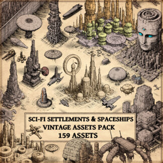 Sci-fi POIs, Wonderdraft assets, futuristic skyscraper assets, vintage cartography assets, sci-fi cartography assets