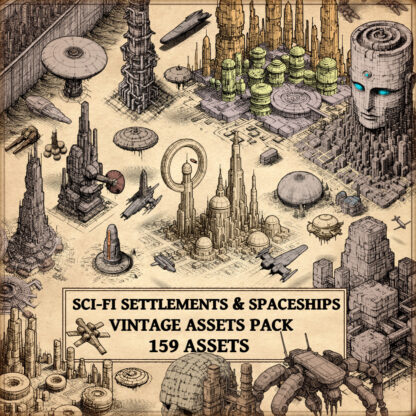 Sci-fi POIs, Wonderdraft assets, futuristic skyscraper assets, vintage cartography assets, sci-fi cartography assets