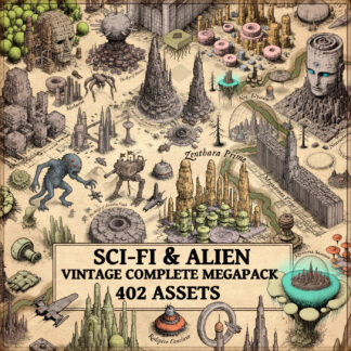 Sci-fi map assets, Wonderdraft assets, alien settlements, alien flora, sci-fi towns, scifi city, Inkarnate