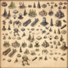 Wonderdraft assets, spaceships, futuristic vehicles, futuristic cities, sci-fi settlements, futuristic settlement, vintage cartography landmarks