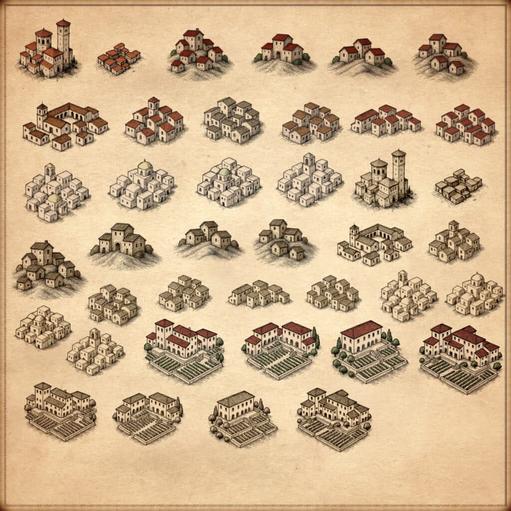 Map. Building Asset Mediterranean Ports, Villages, Vineyard - Cartography Assets