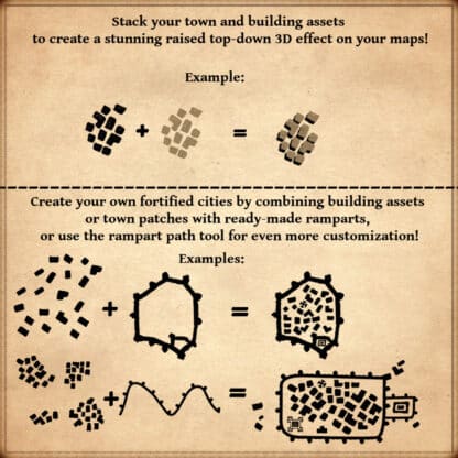 Top-down towns, castles, villages - Old Cartography Assets