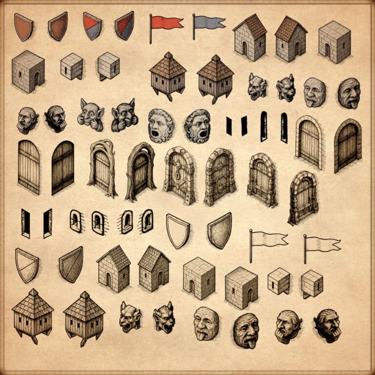Isometric castle walls & ramparts - Cartography Assets