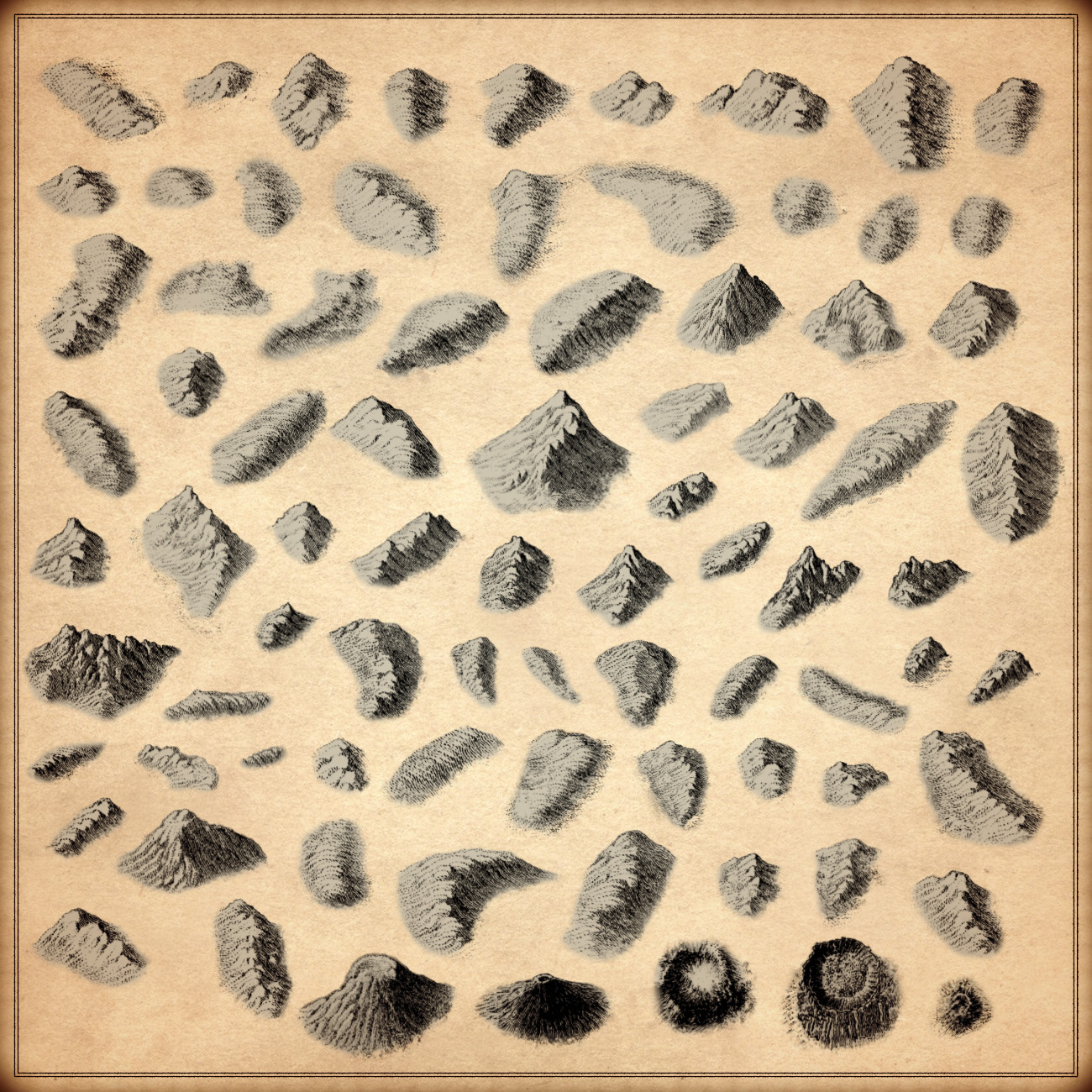 fantasy map icons, Wonderdraft mountains, Wonderdraft hills, cartography assets, mapmaking assets, topography