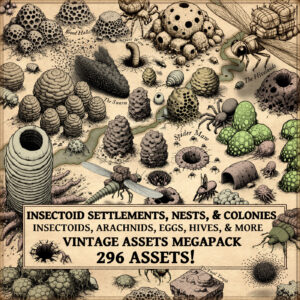 insectoid settlements, fantasy map making, Wonderdraft assets, insectoids, cartography assets, fantasy map icons, hives, nests