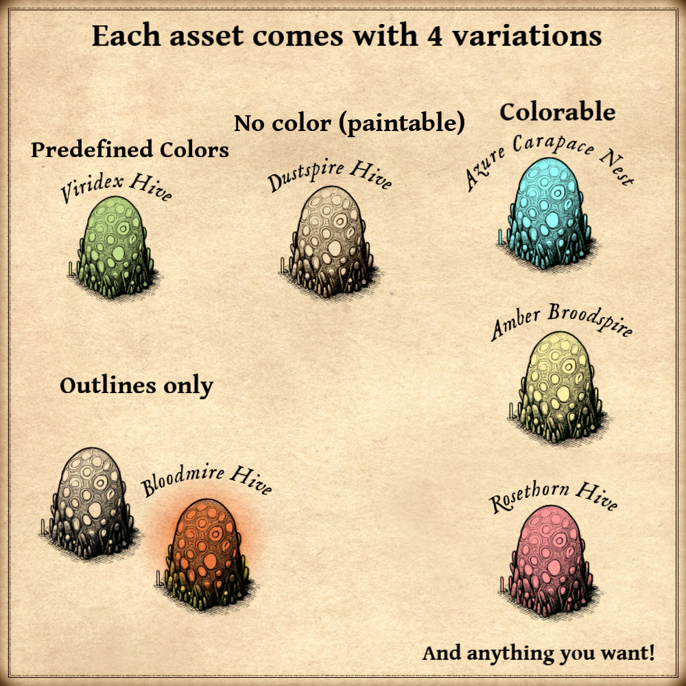 Insectoid nest, insectoid hive, fantasy insects, vintage wonderdraft map assets, cartography assets, arachnid assets