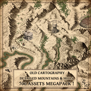 Fantasy map symbols, mountains, hills, plateaus, knolls, fantasy map icons, Wonderdraft assets, vintage cartography assets