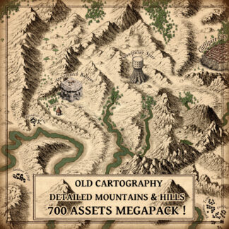 Fantasy map symbols, mountains, hills, plateaus, knolls, fantasy map icons, Wonderdraft assets, vintage cartography assets