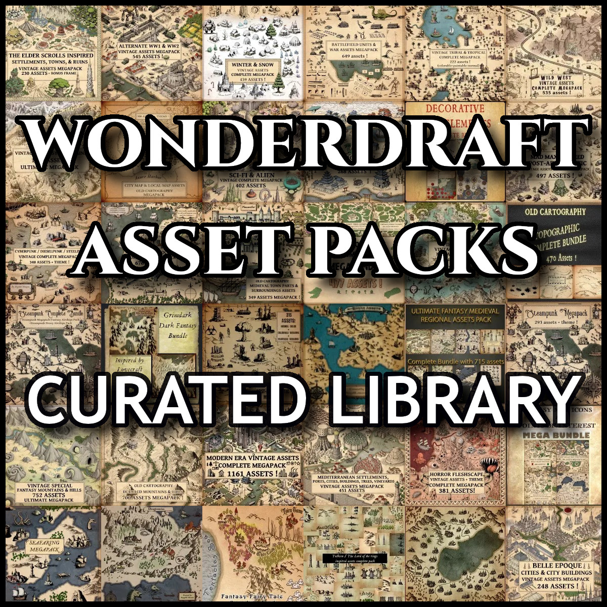 Wonderdraft assets pack library with fantasy map icons and cartography symbols