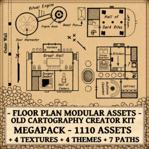 Wonderdraft resources, floor plan assets, floor plan symbols, old cartography creator kit, fantasy map assets