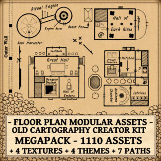 Wonderdraft resources, floor plan assets, floor plan symbols, old cartography creator kit, fantasy map assets
