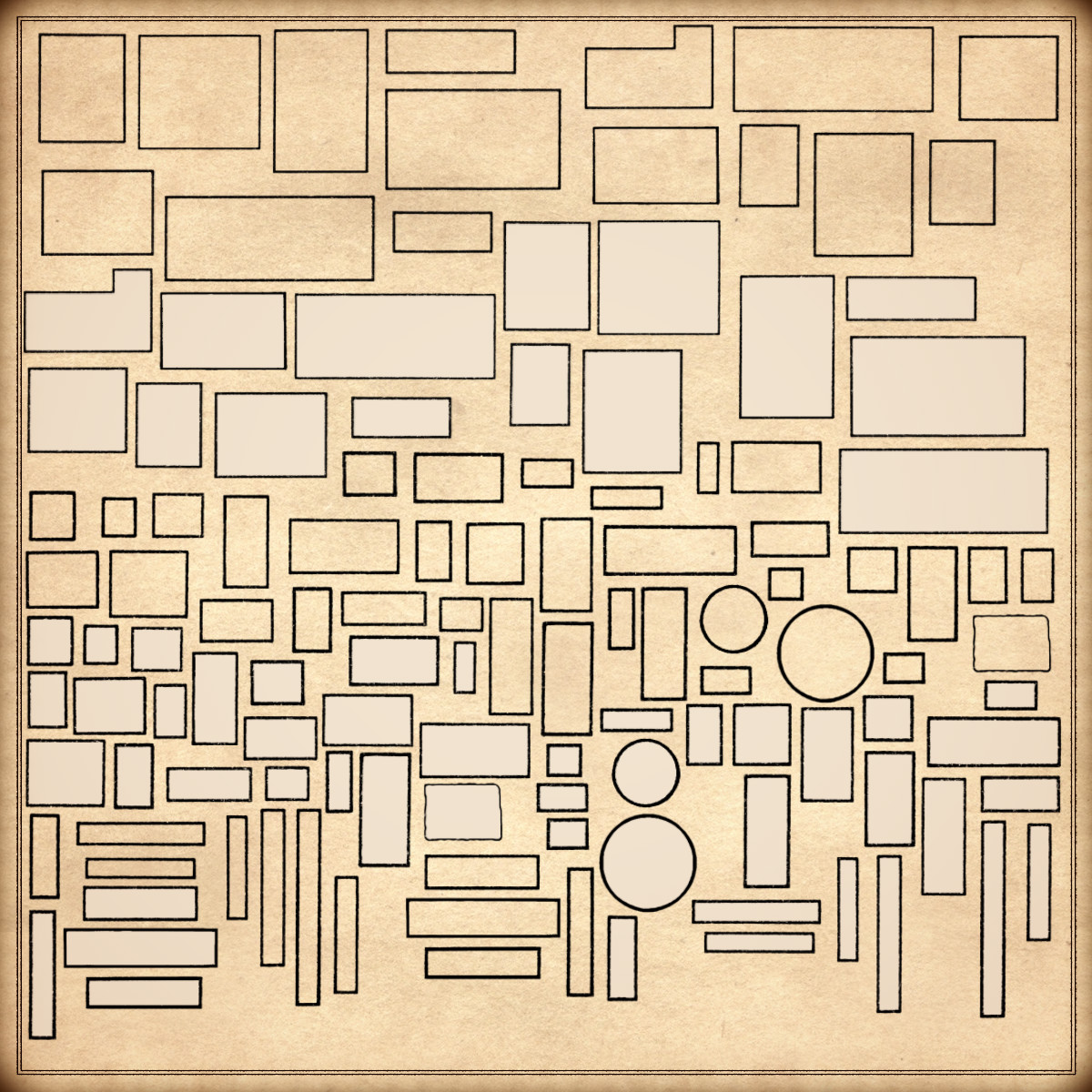 Top-down walls, various rooms, Wonderdraft top-down assets, Vintage cartography assets, Inkarnate, Photoshop