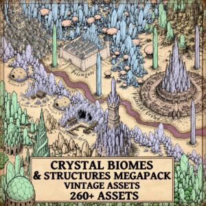 Crystals, crystal biome, fantasy map landmarks, fantasy map symbols, Wonderdraft assets, vintage cartography resources, crystal mines