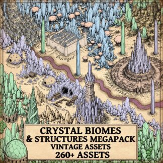 Crystals, crystal biome, fantasy map landmarks, fantasy map symbols, Wonderdraft assets, vintage cartography resources, crystal mines